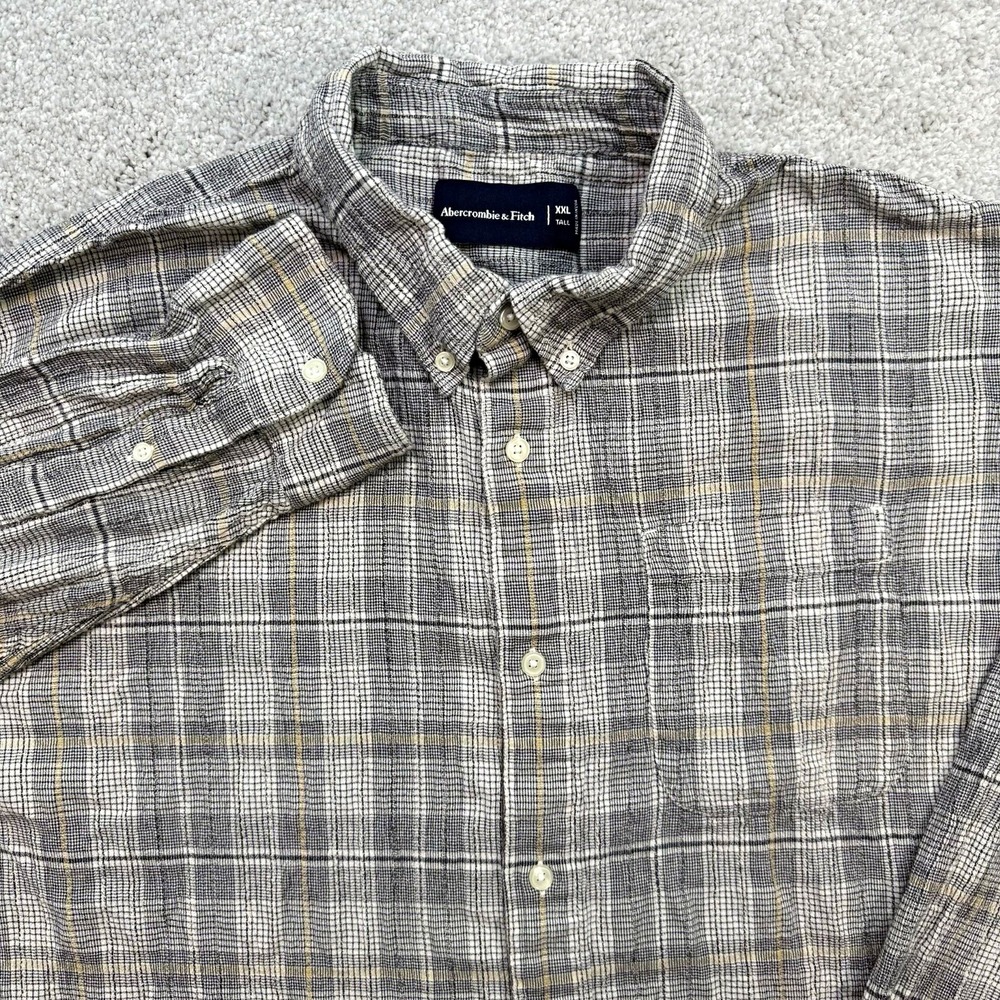Abercrombie & Fitch Plaid Flannel Shirt Mens XXL Tall Gray Long Sleeve Button